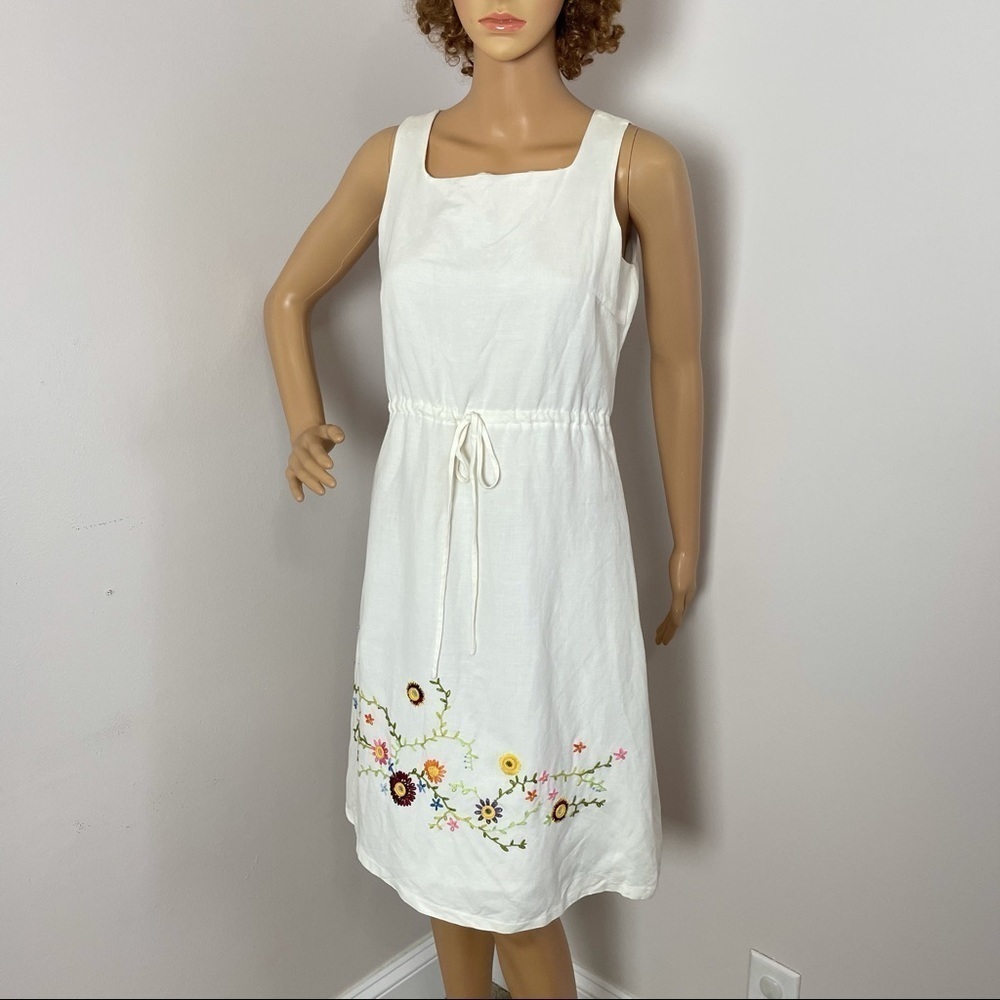 Vintage 80s White Embroidered Sleeveless Dress – Size 6
